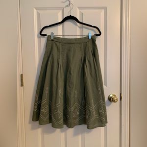 Michael Kors Khaki Green Embroidered Flare Skirt